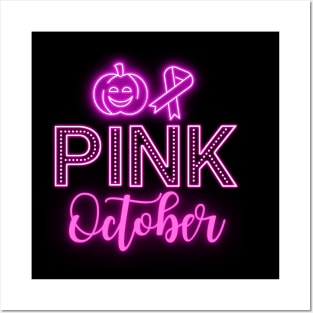 Pink October Pink Neon Letters Posters and Art